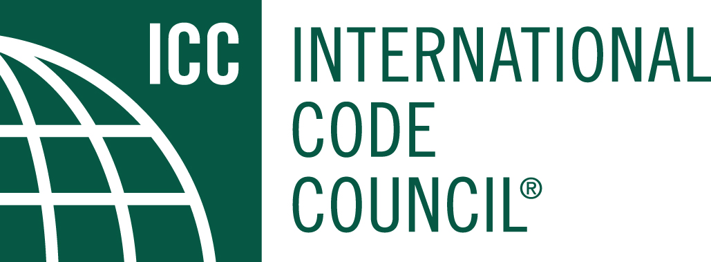 Official logo of the International Code Council (ICC), featuring a green globe design and bold text representing building safety and code standards