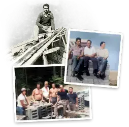 Vintage images capturing the legacy and founding team of T.G. Basile, highlighting the company’s early construction roots