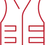 Simple red outline of a safety vest icon symbolizing construction site safety practices and protective workwear compliance