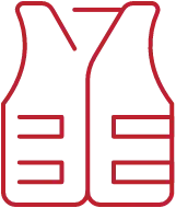 Simple red outline of a safety vest icon symbolizing construction site safety practices and protective workwear compliance