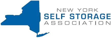 Logo of the New York Self Storage Association in blue with state outline